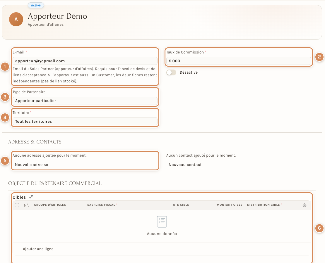 La fiche d'un apporteur d'affaires