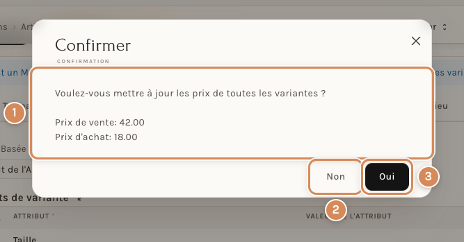 La confirmation avant de mettre à jour toutes les variantes