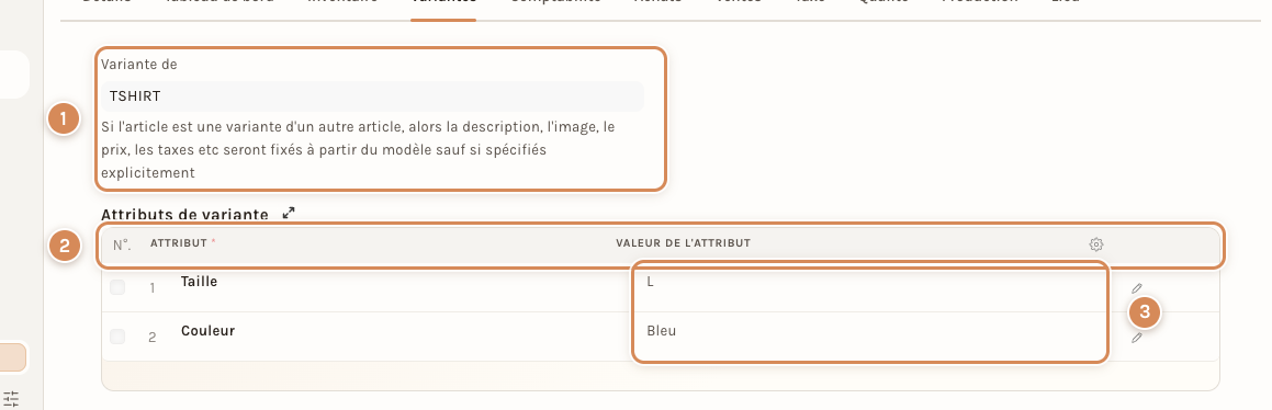 L'onglet Variantes d'une variante
