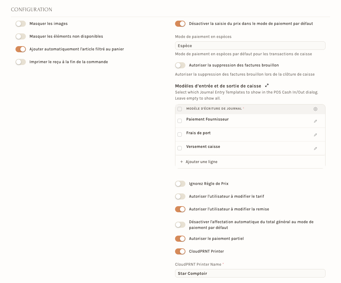 La rubrique Configuration du profil