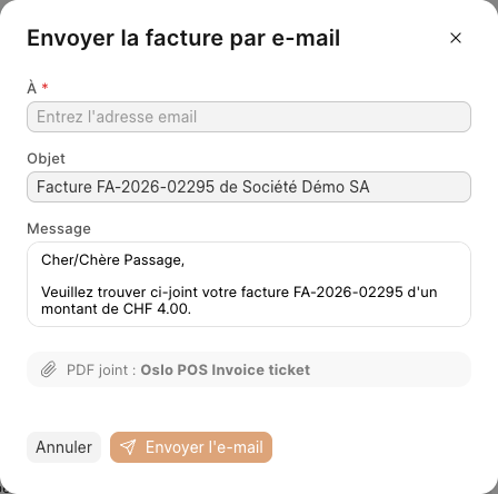 La fenêtre Envoyer la facture par e-mail