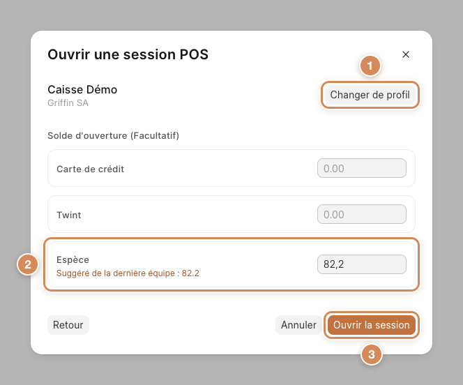 La deuxième étape avec le montant proposé dans la ligne Espèce