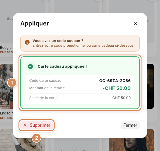 La carte cadeau appliquée