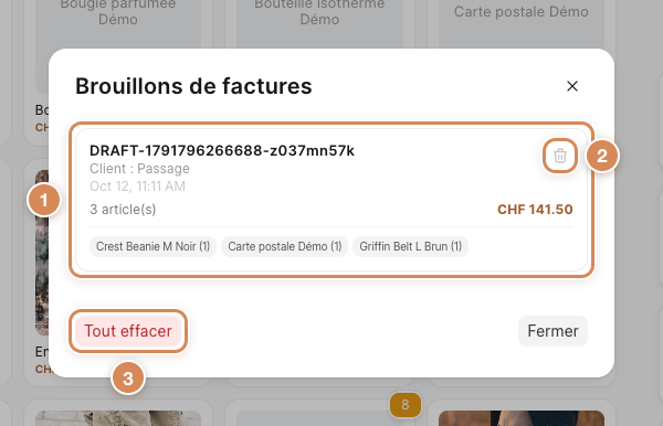 La fenêtre Brouillons de factures