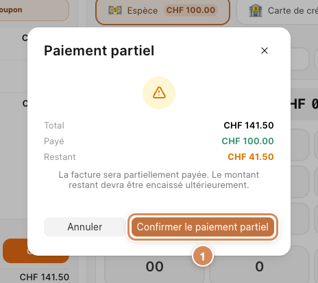 La confirmation du paiement partiel