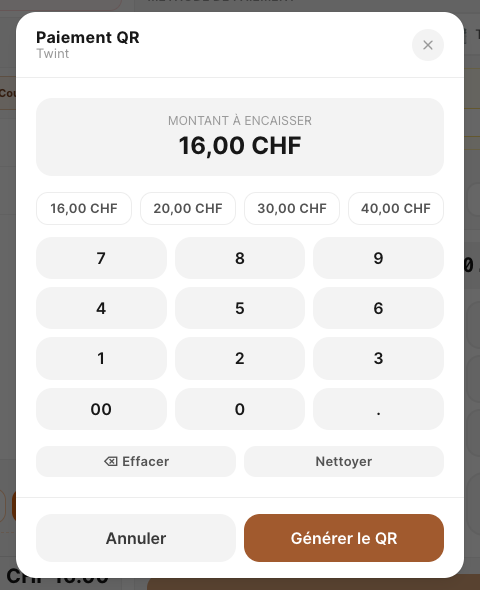 La fenêtre Paiement QR de la caisse