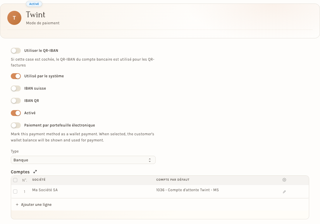 Le mode de paiement Twint et son compte comptable