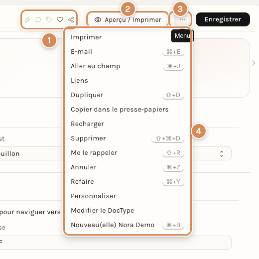 Les outils du document, le bouton ⋯ et son menu