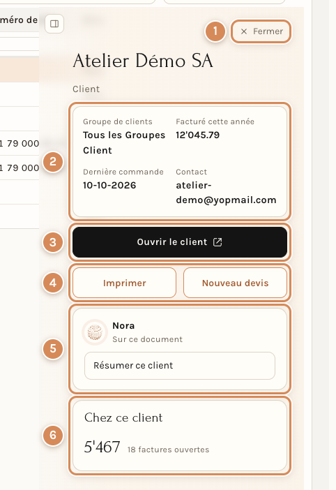 Le panneau de droite quand une ligne est choisie