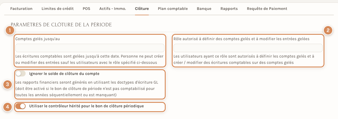 Les paramètres de clôture de la période