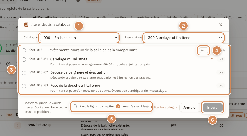 La fenêtre Insérer depuis le catalogue