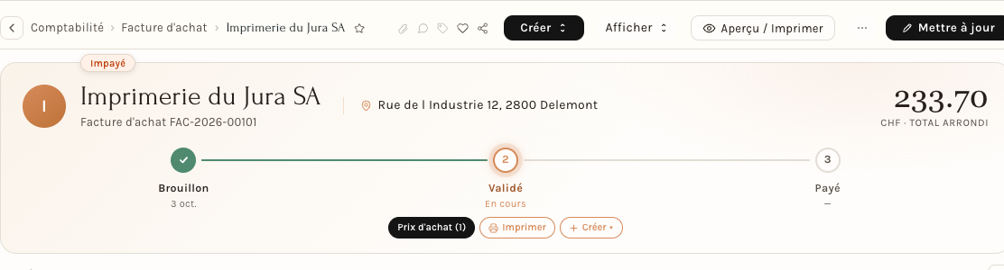 Le bouton Mettre à jour apparaît en haut de la facture