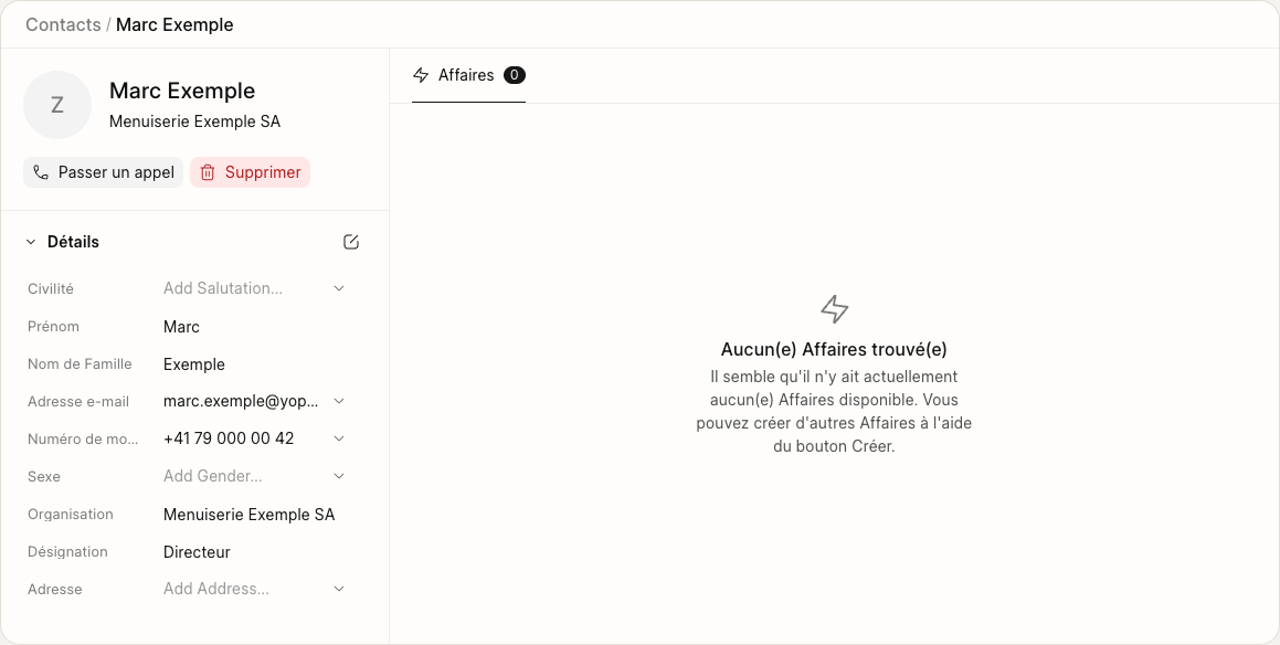 Une fiche de contact