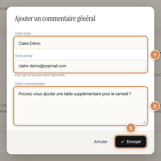 La fenêtre de commentaire