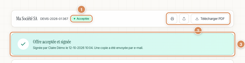 La page publique après l'acceptation