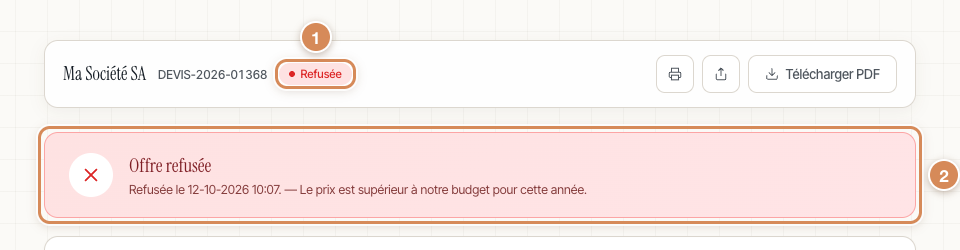 La page publique après un refus