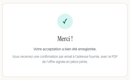 La page de remerciement