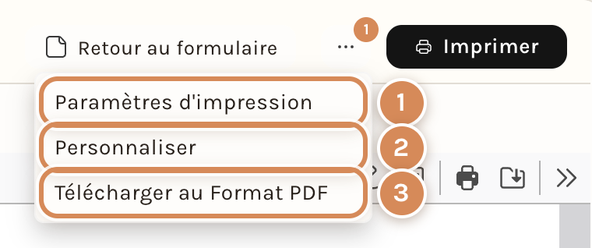 Le menu « ⋯ » de la page d'impression