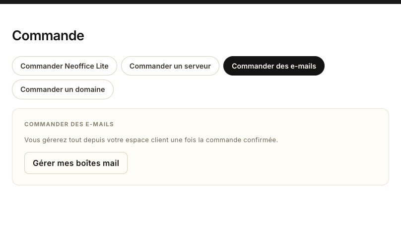 L'onglet Commander des e-mails