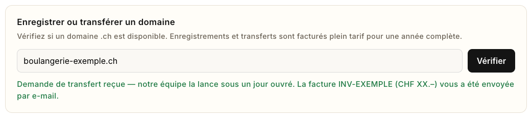 Le message qui suit la demande de transfert