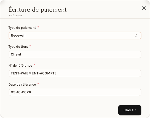La fenêtre de départ depuis la comptabilité