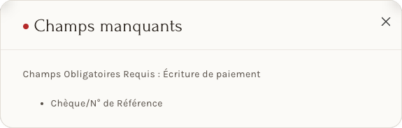 Le message de champs manquants