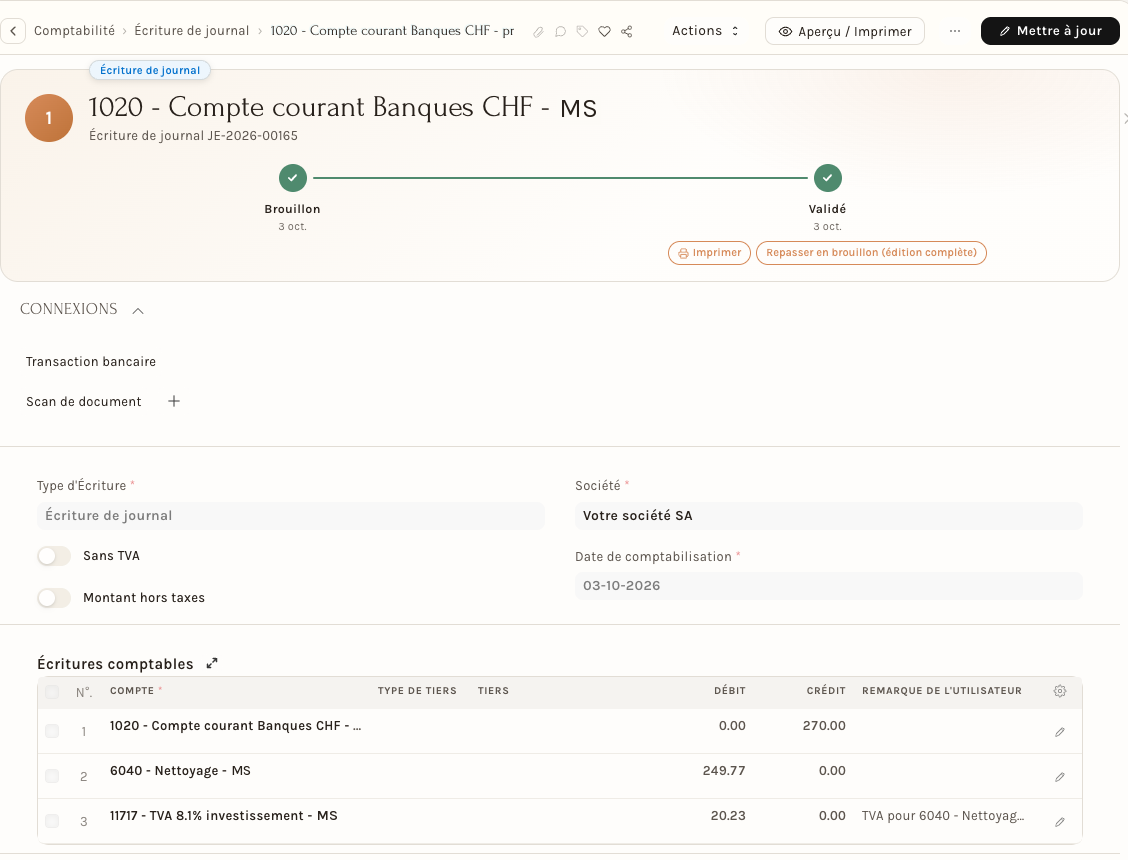 Après un changement de compte, le bouton Mettre à jour apparaît