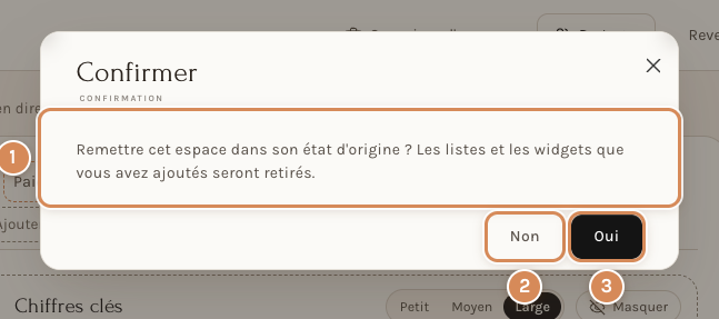 La confirmation de retour à l'espace d'origine