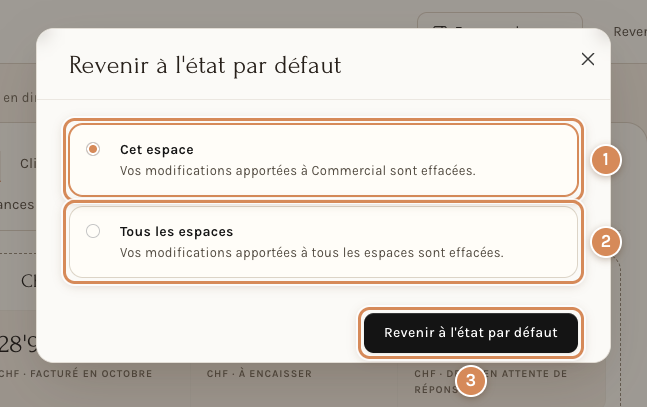 La fenêtre Revenir à l'état par défaut, avec ses deux choix