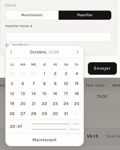L'envoi planifié : le calendrier et l'heure
