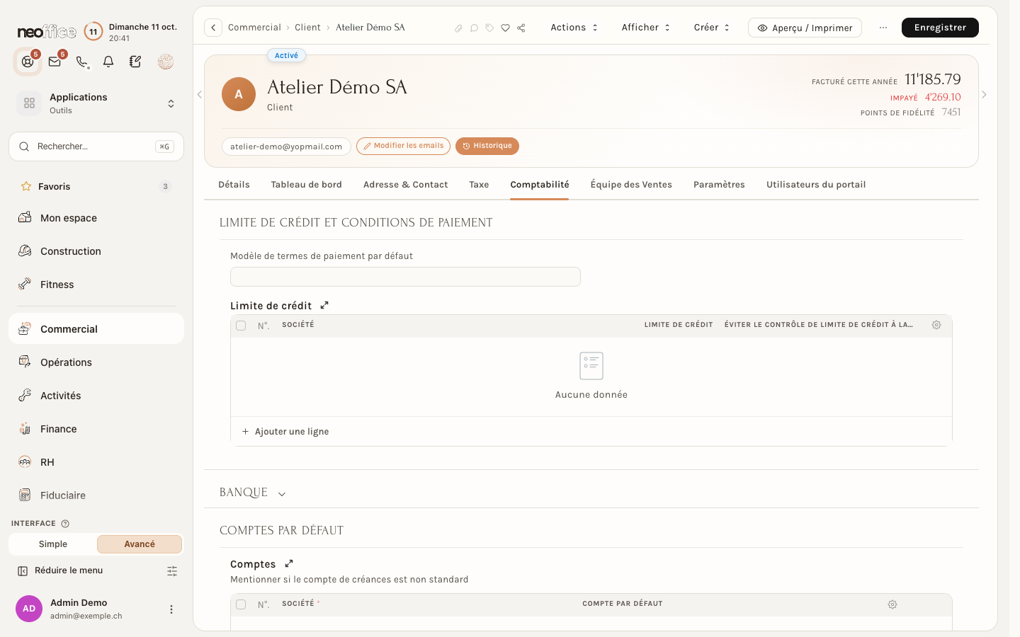 L'onglet Comptabilité