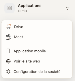 Le menu Applications du compte d'une fiduciaire au niveau Responsable
