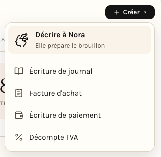 Le menu Créer de l'espace Fiduciaire