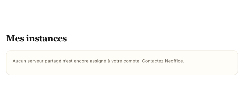 La page Mes instances sans serveur partagé