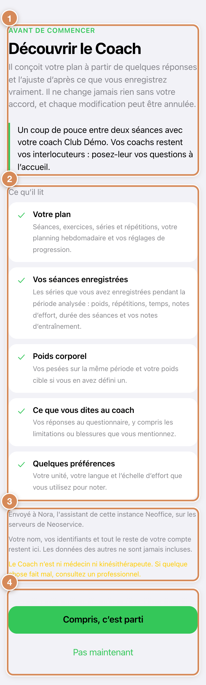 L'écran qui présente le Coach IA avant sa première utilisation