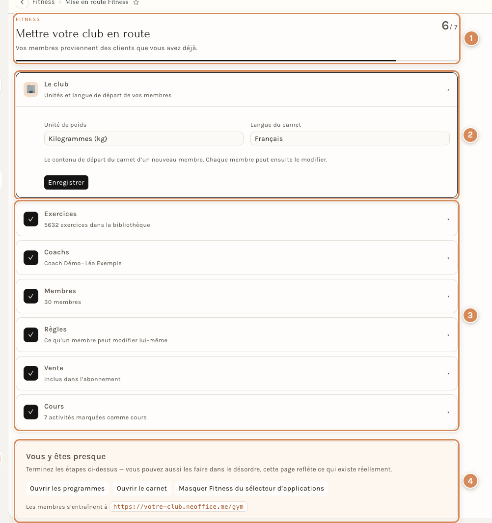 L'assistant Mettre votre club en route : sept étapes, la première ouverte