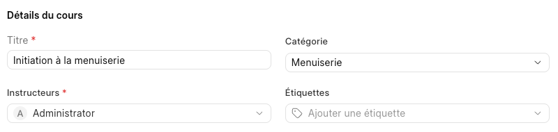Le champ Catégorie dans les détails d'un cours