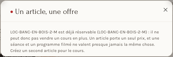 Le refus : un article réservable ne peut pas vendre un cours
