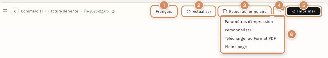 La barre du haut de l'aperçu d'un document, avec le menu ⋯ ouvert
