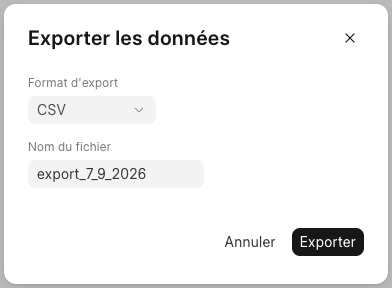 La fenêtre d'export