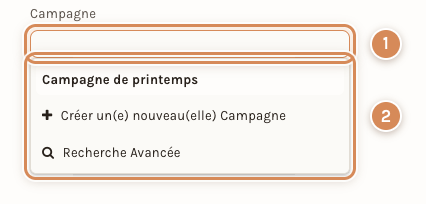 Le champ Campagne d'un devis, ouvert sur sa liste