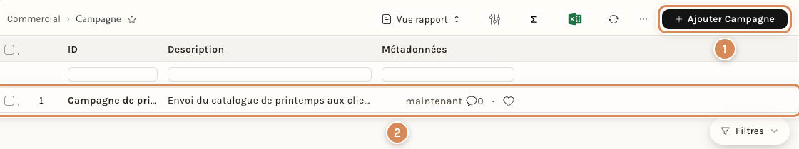 La liste des campagnes