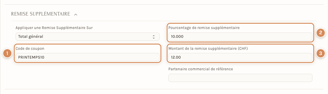 Un devis avec un code de coupon : 10 % de remise supplémentaire