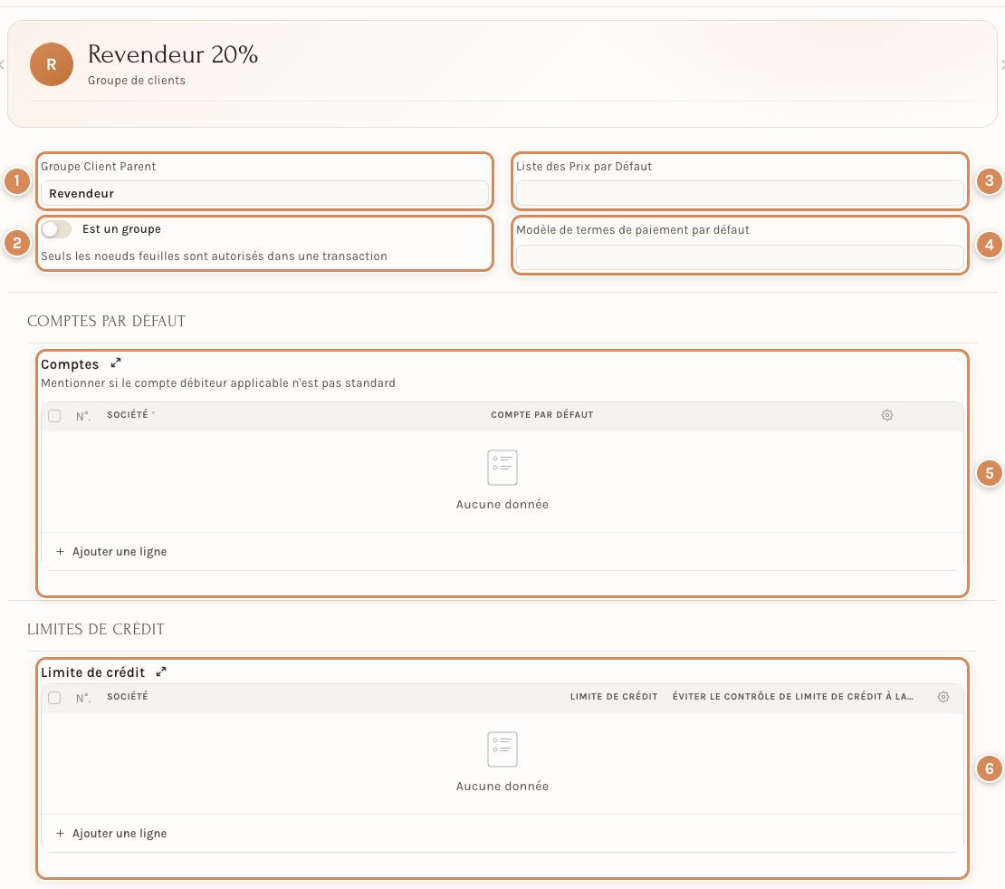 La fiche d'un groupe de clients