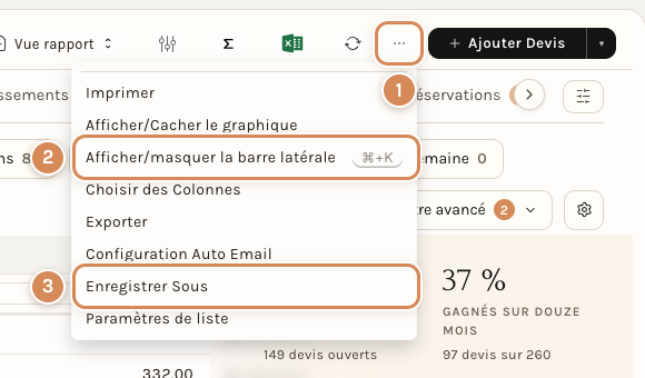 Le menu des trois points