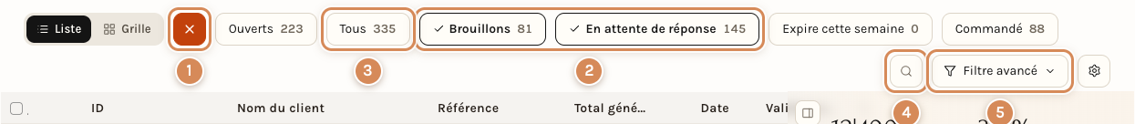 Deux vues allumées : Brouillons et En attente de réponse