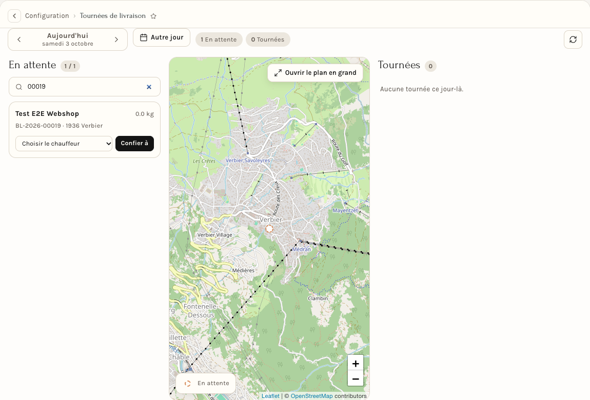 La page Tournées de livraison