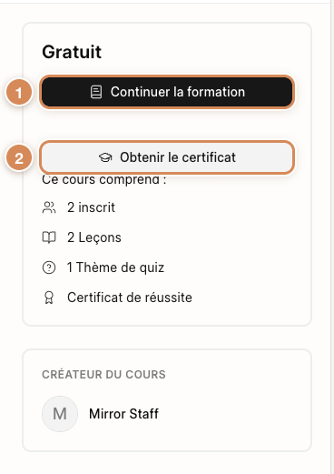 Le panneau d'un cours vu par un employé qui l'a terminé