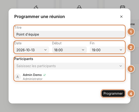 La fenêtre Programmer une réunion