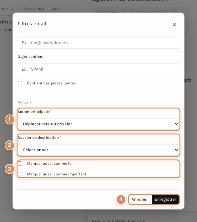 Les actions d'un filtre